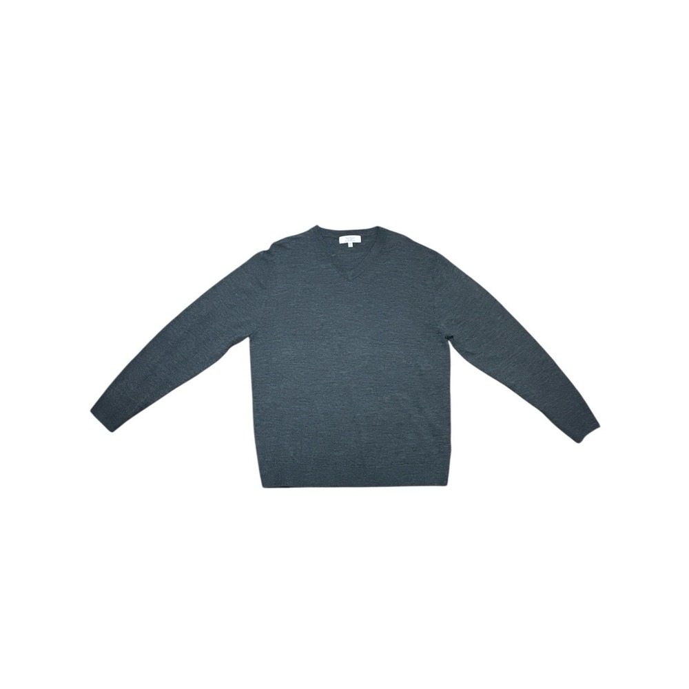 Turnbury Extra Fine‎ Merino Wool V-Neck Pullover Gray Men's Sweater Size L